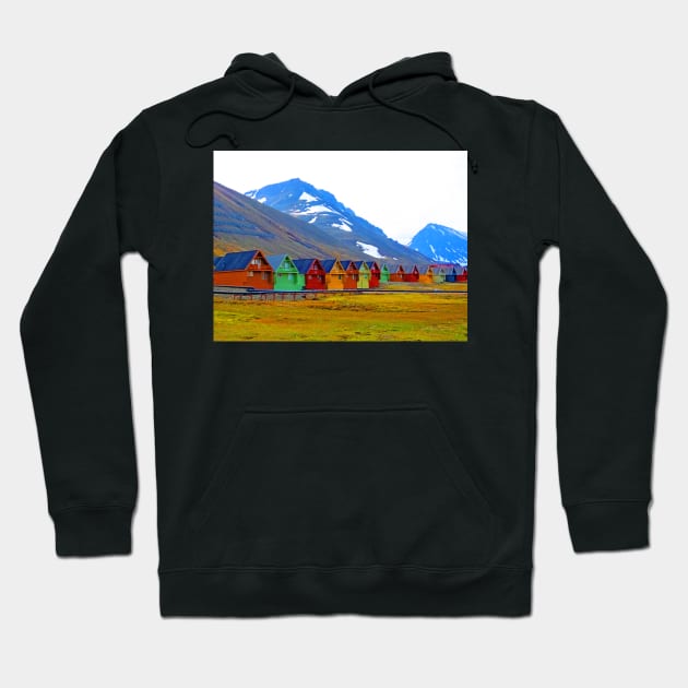 A group of houses at Longyearbyen. Svalbard Hoodie by HazelWright